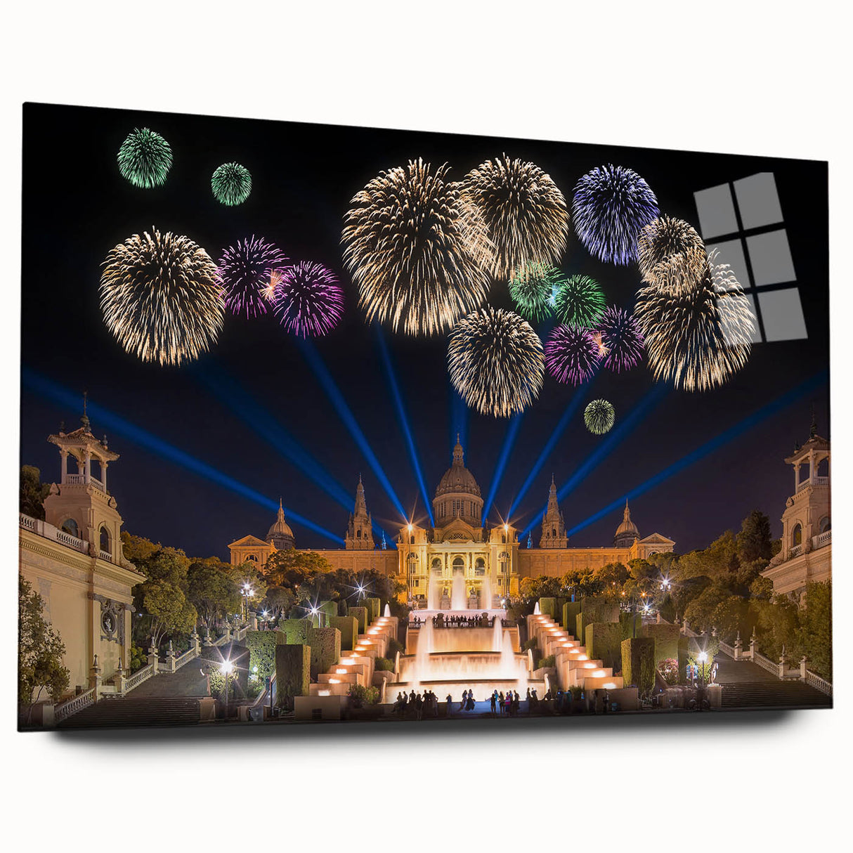 Large abstract depiction of Barcelona on acrylic glass, in muted earth tones, ideal for bedroom or dining room art.