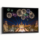 Black and white framed canvas of a vintage Barcelona landscape, suitable for bedroom decor.