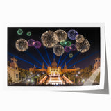 Rolled print of a Barcelona cityscape with floral accents in pastel shades, ideal for dining room wall art.