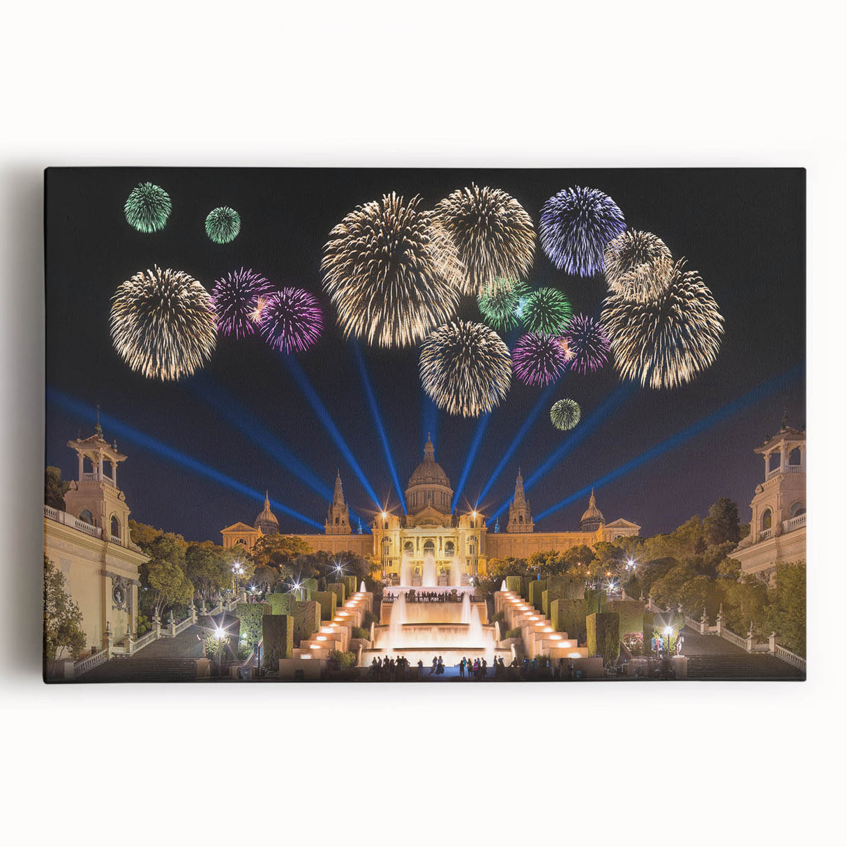 Black and white photo of Barcelona skyline on stretched canvas, suitable as kitchen wall art or for a bedroom.