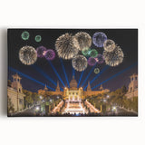 Black and white photo of Barcelona skyline on stretched canvas, suitable as kitchen wall art or for a bedroom.