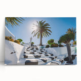 Large black and white stretched canvas featuring a scenic view of the Canary Islands, ideal for kitchen wall art.