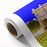 Art deco poster of Madrid scenery in soft pastel shades on rolled canvas, ideal for nursery wall art.