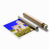 Extra large rolled print of Madrid scenery with vibrant floral elements, ideal for classy bathroom wall art.