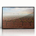 Large abstract wall art depicting a colorful Valencia scene in mid-century modernist style, framed in black acrylic.