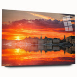 Acrylic print of Stockholm scenery in muted blue and gray tones, suitable for bedroom or dining room art.