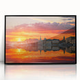 Large abstract wall art depicting Stockholm's skyline in muted gray tones on a framed acrylic.