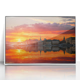 Art deco poster of Stockholm scenery in black and white tones on a framed acrylic, ideal for modern nursery wall art.