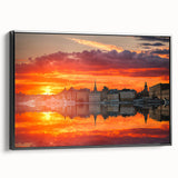 Black and white framed canvas featuring a vintage Stockholm landscape, ideal for bedroom wall decor.