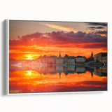 Vintage poster art of Stockholm scenery on framed canvas, featuring colorful art in extra large size.