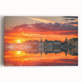 Black and white large art print of Stockholm scenery on stretched canvas, ideal for kitchen wall art.