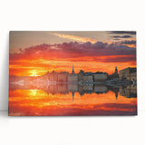 Black and white photo of Stockholm scenery on stretched canvas, ideal for kitchen wall art or bedroom.