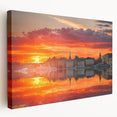 Large canvas print of Stockholm scenery in muted blue and gray tones, suited for kitchen wall art.