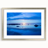 Textured abstract art print depicting a serene Swedish landscape in muted earth tones, framed in silver.