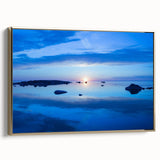 Framed canvas featuring a vintage-style landscape painting of a serene Swedish scenery in muted earth tones.