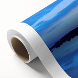 Art deco poster of a serene Swedish landscape in soft pastel shades, ideal for nursery wall art, on rolled canvas.