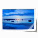 Scenic view of a Swedish landscape on a rolled print, featuring muted green and blue tones, ideal for art wall dining room.