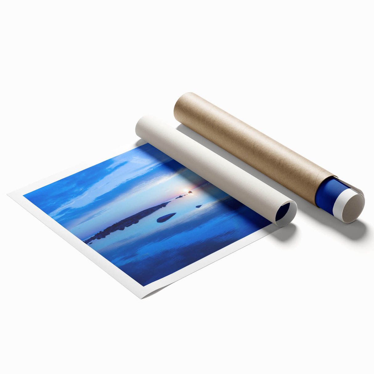 Extra large rolled print of a serene Swedish landscape with soft pastel floral designs.