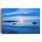 Black and white photograph of a serene Swedish landscape on large stretched canvas, suitable for kitchen art.