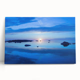 Black and white photograph of a serene Swedish landscape on stretched canvas.