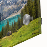 Abstract depiction of a European landscape in muted earth tones on a large acrylic glass, perfect for dining room art.