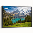 Black and white landscape art painting of a Swiss scenery on a framed canvas, ideal for bedroom decor.