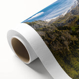 Art Deco poster of a serene Swiss landscape in soft pastel shades on rolled canvas, ideal for nursery wall art.