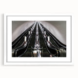 Abstract art print of a European landscape in pastel shades on a white framed mat, ideal for dining room decor.