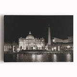 Black and white large art print of the Vatican on stretched canvas, ideal for kitchen wall art.