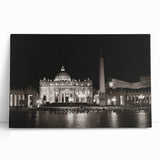 Black and white photograph of the Vatican on stretched canvas, suitable as large kitchen or bedroom wall art.
