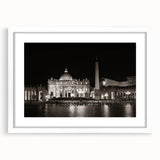 Abstract art print of the Vatican scenery in muted earth tones on a framed white mat, suitable for dining room decor.