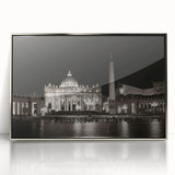 Mid-century modernist art of the Vatican, with muted earth tones on a framed acrylic, ideal for modern art wall decor.
