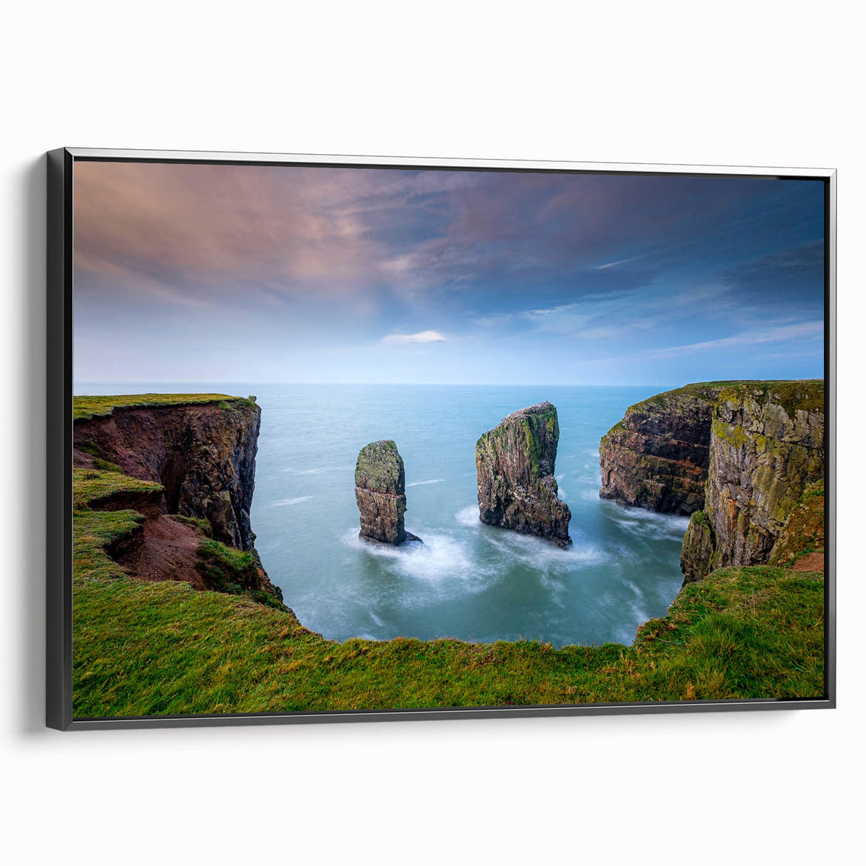 Black and white vintage poster art of a Welsh landscape on framed canvas, ideal for bedroom wall decor.