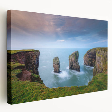 Large art of a scenic Wales landscape on stretched canvas, featuring lush greenery and hills, suitable for kitchen wall art.