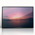 Large abstract wall art depicting a stylized Acapulco scenery in muted orange and blue tones, framed in black acrylic.