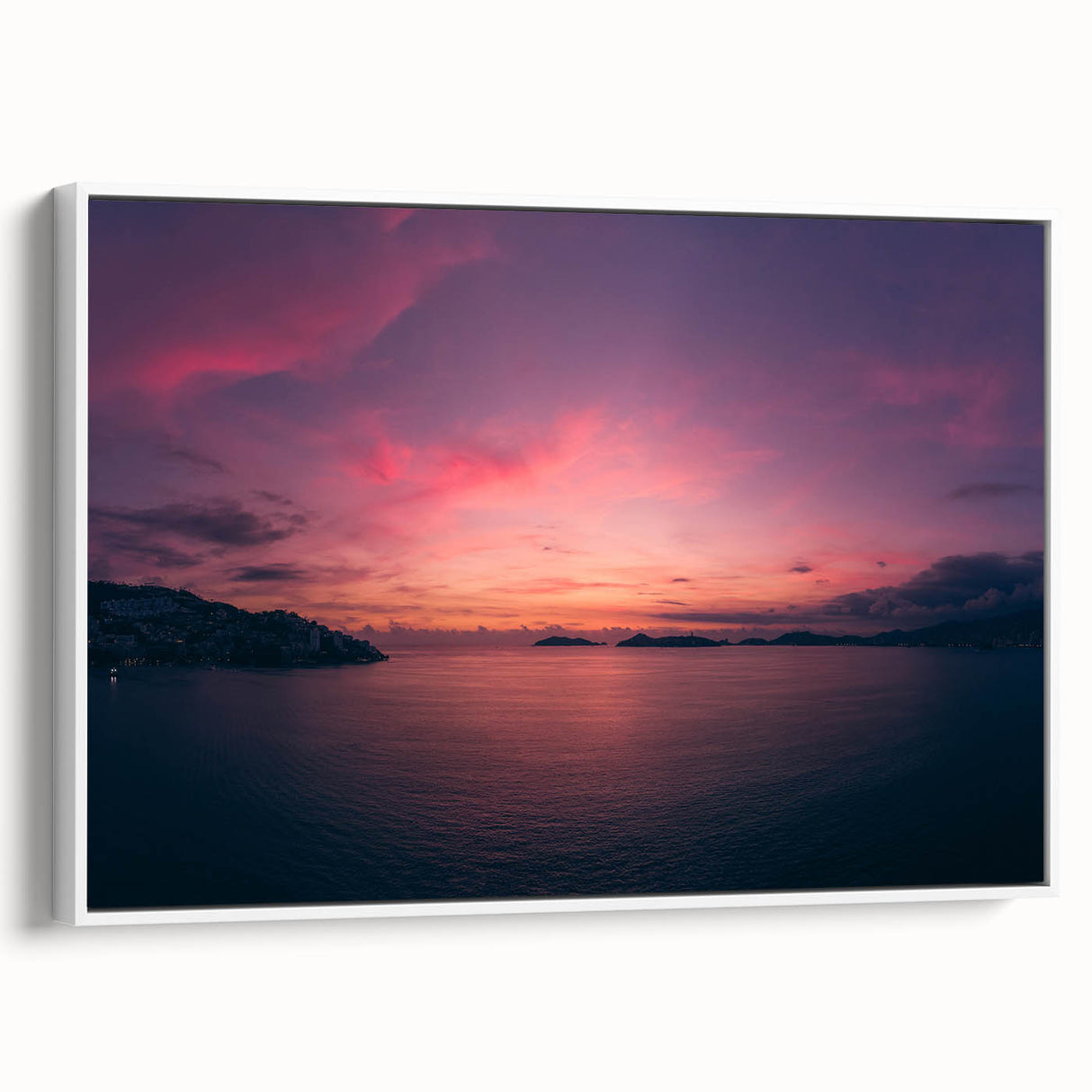 Vintage poster art of Acapulco scenery on a framed canvas, featuring colorful art in extra large format.