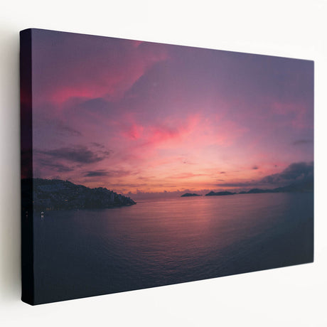 Large stretched canvas featuring a vibrant scene of Acapulco with lush greenery and blue skies, ideal for kitchen wall art.