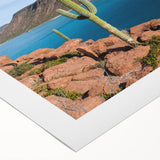 Art deco poster of Baja California scenery in muted earth tones on rolled canvas, suitable for dining room wall art.