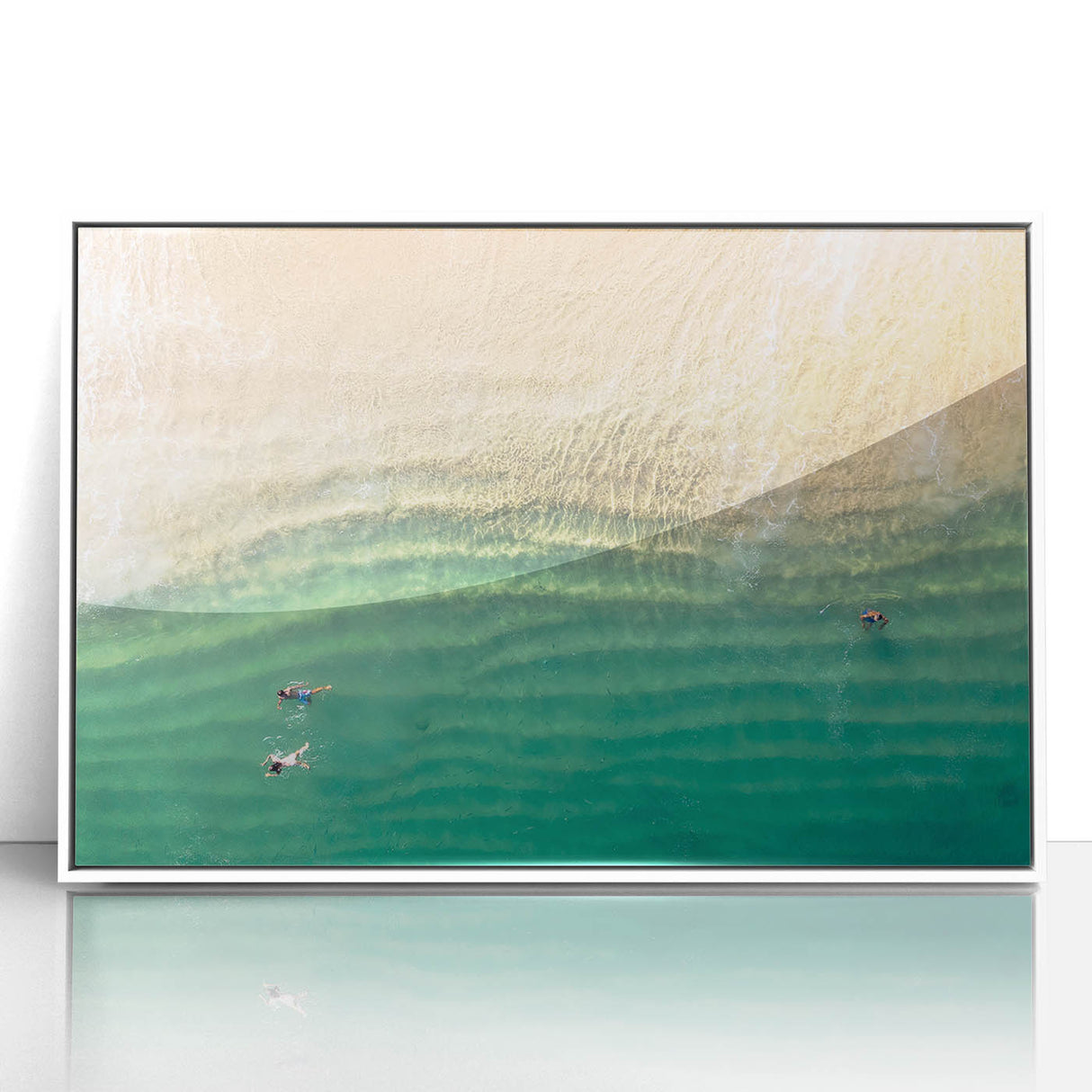 Acrylic print of Cabo San Lucas scenery, featuring a white frame and vibrant oceanic colors.