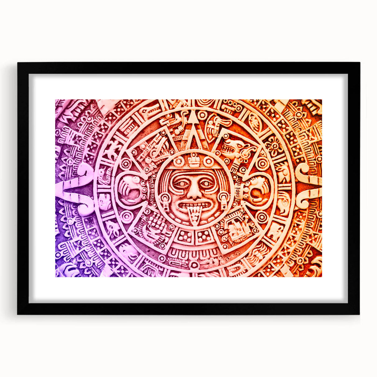 Extra large abstract art print of Cancun scenery, featuring vibrant colors on a textured canvas, framed in black.