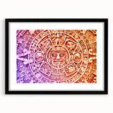 Extra large abstract art print of Cancun scenery, featuring vibrant colors on a textured canvas, framed in black.