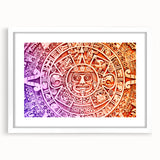 Abstract art print of Cancun scenery in muted blue and green tones, framed with a white mat.