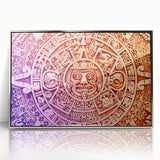 Framed acrylic print of Cancun scenery in mid-century modernist style with vibrant blue and green tones.