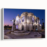 Vintage poster art of Mexico City, featuring colorful details on a large framed canvas, ideal for living room decor.