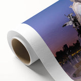 Art deco poster depicting Mexico City scenery in muted blue and beige tones on rolled canvas, ideal for nursery wall art.