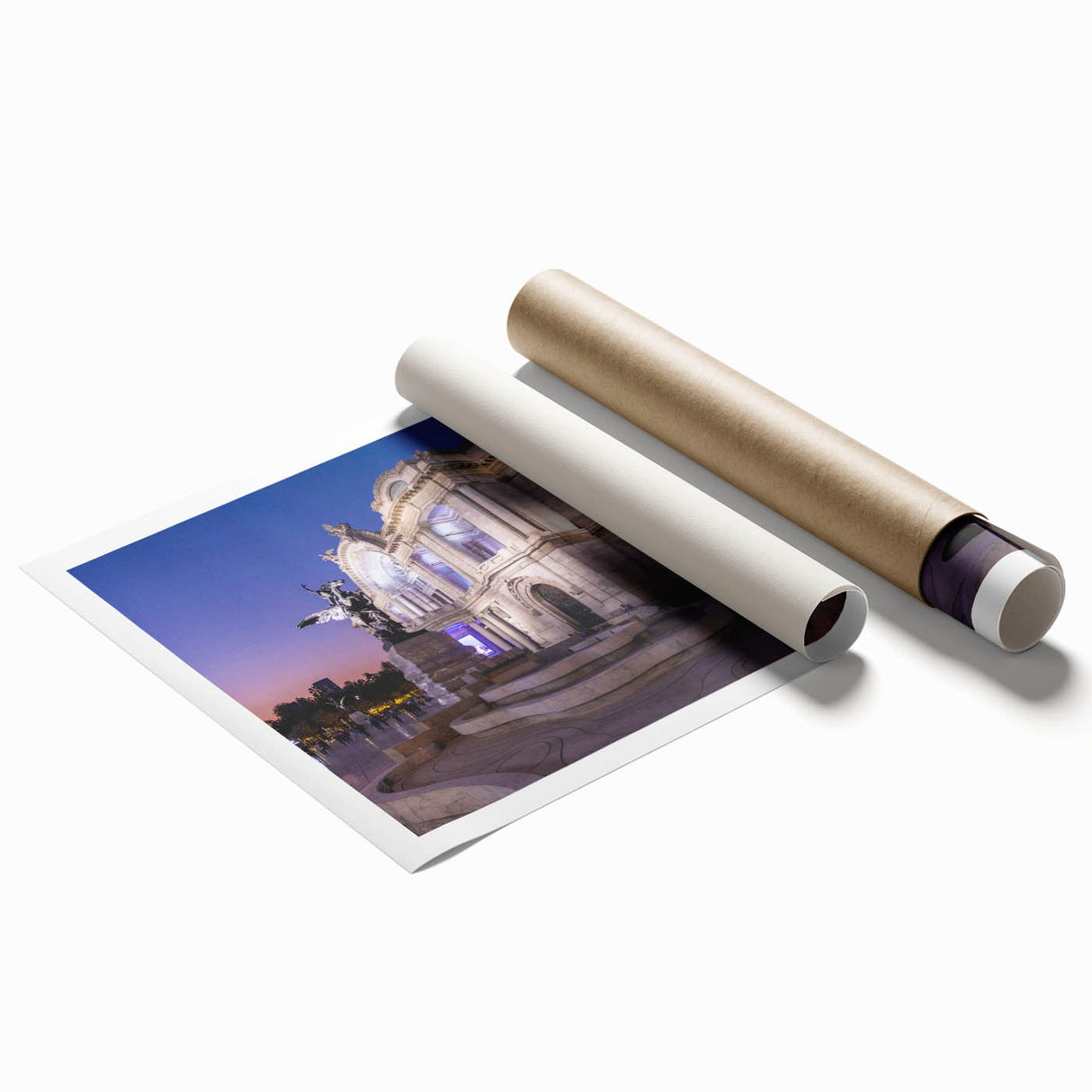 Extra large rolled print of Mexico City with vibrant floral motifs on canvas, ideal for classy bathroom wall art.