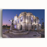 Black and white large art print of Mexico City skyline on stretched canvas, ideal for kitchen wall art.