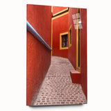 Acrylic print of a large abstract depiction of Guanajuato, Mexico in vibrant hues of blue and orange.