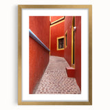 Extra large textured abstract art print of Guanajuato, Mexico, in muted earth tones on a gold-framed canvas.