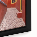 Extra large black wall art featuring a textured portrayal of Guanajuato, Mexico in colorful hues, on a framed canvas.